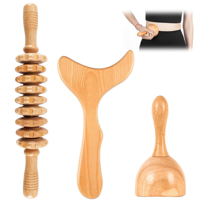 KintKita Wood Therapy Massage Tools 3 in 1Wooden Lymphatic Drainage Massager Maderoterapia Kit Professional Body Cellulite Massager for Body SculptingContouringRelief MuscleAnti-Cellulite